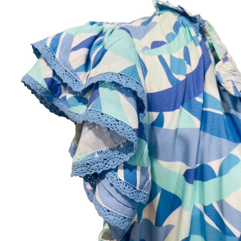 Sail To Sable Size XXL Poppy Ruffle Neck Tiered Dress Blue Multi NWT $268 - Picture 5 of 12